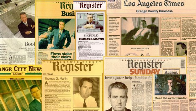 Multiple print articles featuring Martin Investigative Services over the years